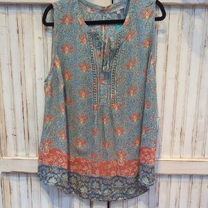 Daniel Rainn, Sleeveless Boho Pattern Flowy Top, 3X